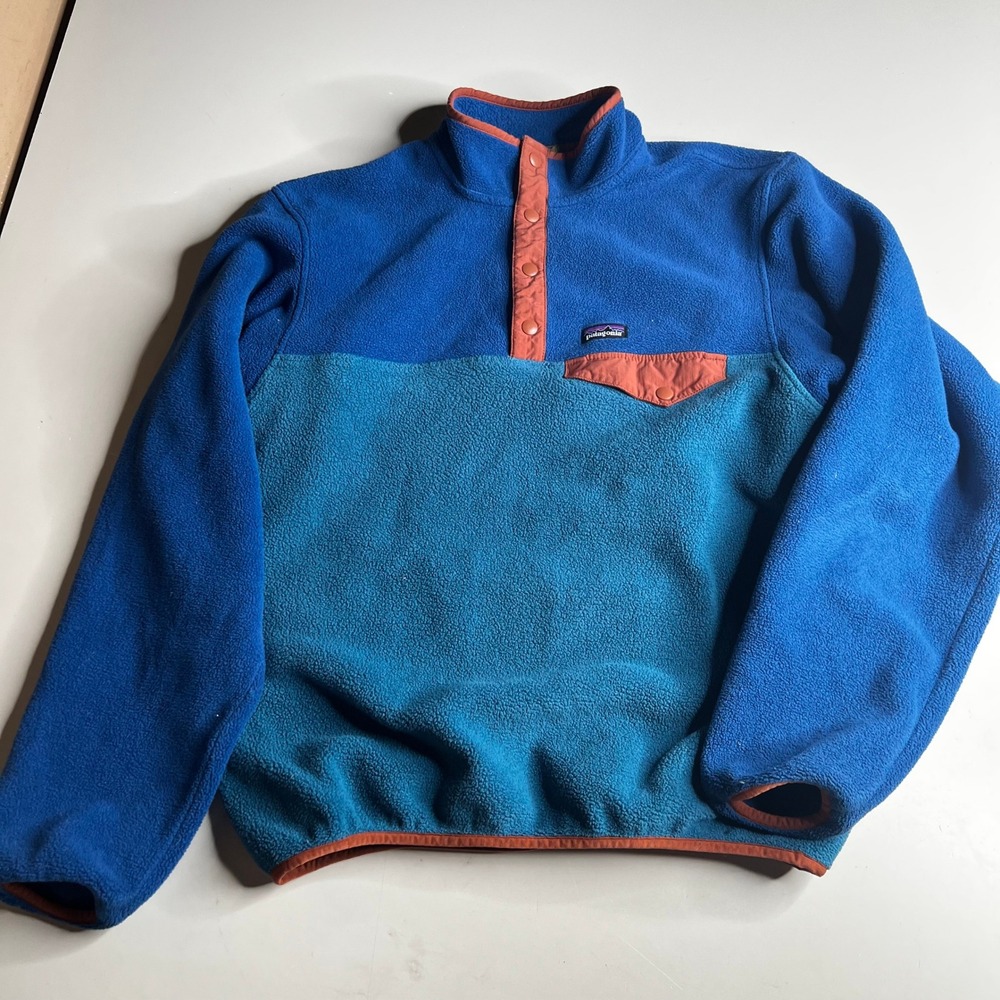 Patagonia Kids Synchilla Snap-T Fleece Pullover Blue Orange XXL 16-18